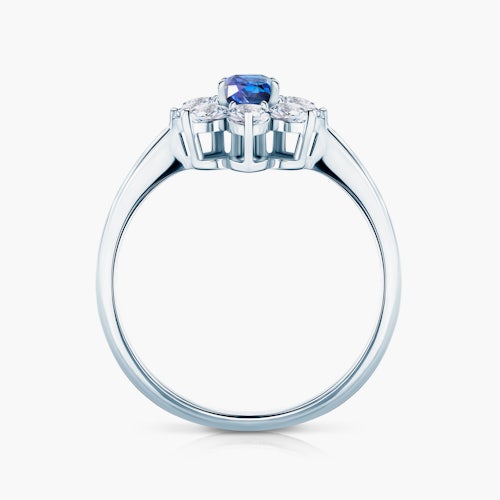 Pierścionek zaręczynowy SAVICKI: białe złoto, niebieski szafir, białe szafiry